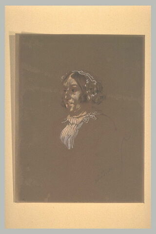 Portrait de Mme Jeannel, à mi-corps, assise, de trois quarts