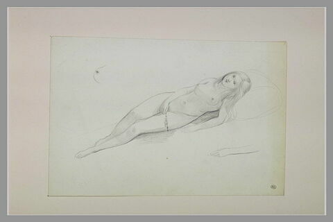 Jeune femme nue, allongée, tenant un chapelet