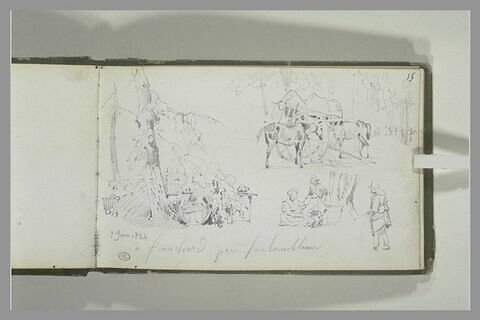 Charrette dans un bois, et figures à Franchard, près de Fontainebleau, image 1/1