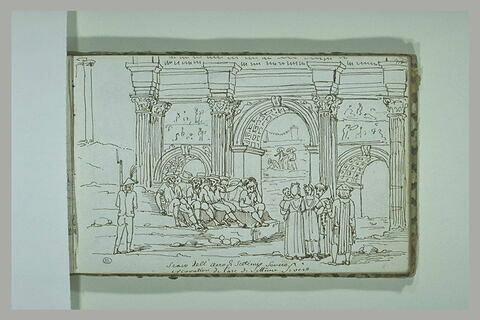 Groupe de personnages sous l'arc de Septime Sévère, à Rome