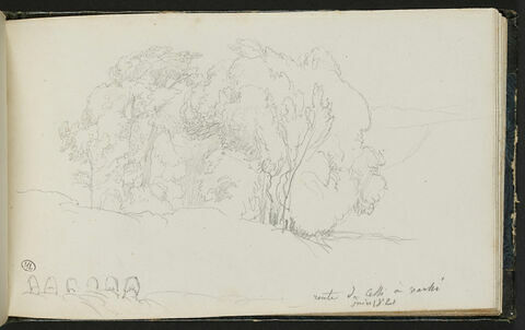 Paysage avec arbres, et pieds au premier plan, sur la route de Cessi à Narni, image 1/1