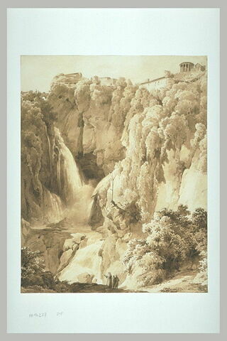 Vue des cascades de Tivoli avec le temple de la sibylle
