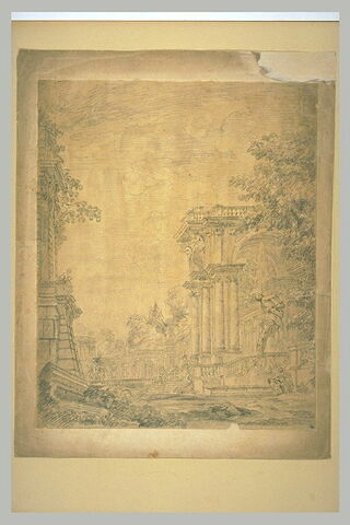 Façade de palais, avec une fontaine montrant Hercule et Antée, image 1/1