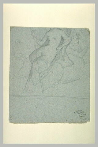 Femme nue, assise, tenant un bâton, et centaure
