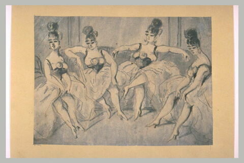 Quatre danseuses au repos, assises