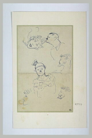 Tête de femme et d'homme, clown en buste et deux profils d'homme barbus, image 2/2
