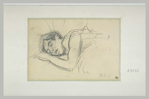 Femme dormant, la joue droite appuyée sur la main gauche, image 1/1