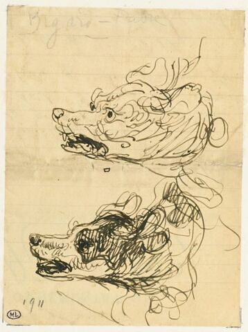 Deux études de la tête d'un chien, de profil, à gauche