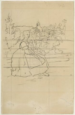 Portrait de Thérèse des Hours, assise sur une terrasse