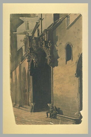 Porte de la cathédrale de Barcelone, surmontée d'un décor sculptée, image 1/1