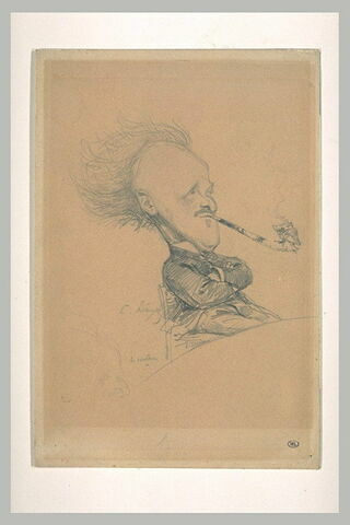 Caricature du docteur Gachet, assis devant une table, image 1/1