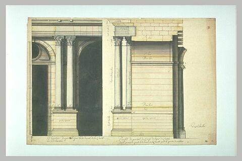 Projet architectural pour le palais du Louvre : élévation et profil du portail par le dedans de la cour au rez-de-chaussée, image 1/1
