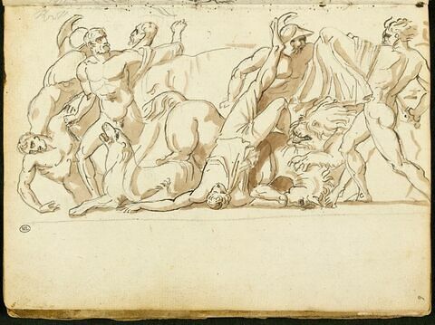 Composition en frise avec une scène de combat de personnages à l'antique, image 1/1