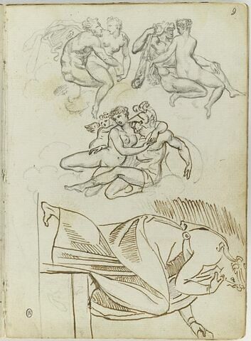 Trois groupes de figures nues enlacées : Héra et Ixion ; Hercule et Iole ; Mars,Vénus et Cupidon ; Naason, image 1/2