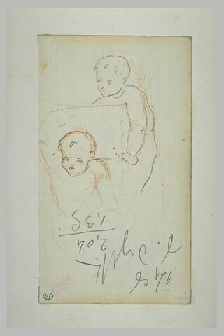 Deux enfant nus tenant un cartouche