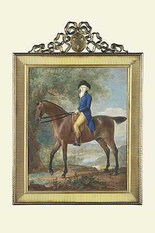 Portrait d'un cavalier en habit bleu roi, et portant un grand feutre, image 1/1