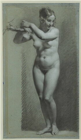 Etude de femme nue debout, les bras appuyés à une branche, image 1/1