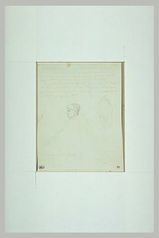 Portrait d'un moine assis de profil et deux croquis d'un homme chapeauté, image 1/1