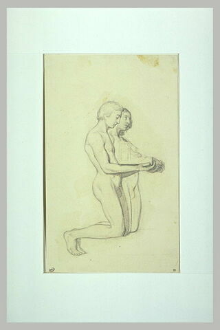 Etude de deux figures nues présentant un petit orgue portatif, image 1/1