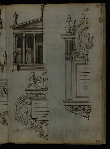 Partie de la façade du temple d'Esculape et deux inscriptions funéraires murales sculptées, image 2/2