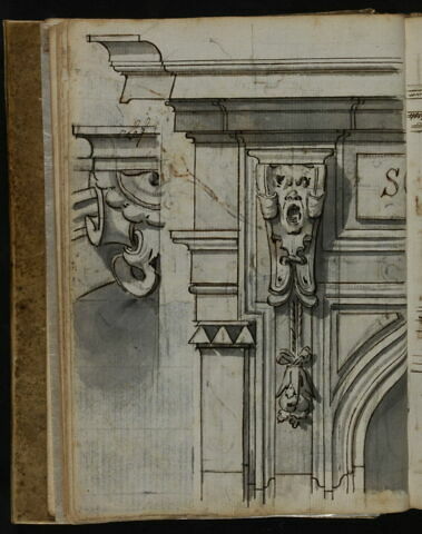Détail de l'encadrement d'une des niches d'un saint du choeur de la basilique de Santi Ambrogio e Carlo al Corso, image 2/2