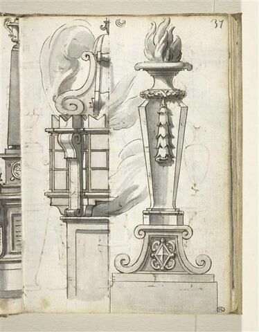 Elément architecturé et torchère sculptée du dôme de Sant'Ivo alla Sapienza à Rome, image 1/2