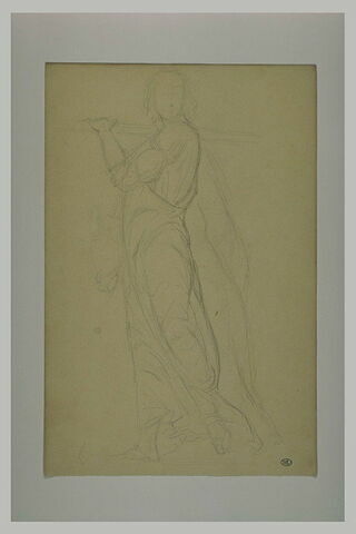 Figure drapée, se dirigeant vers la gauche, tenat un vase et un bâton, image 1/1