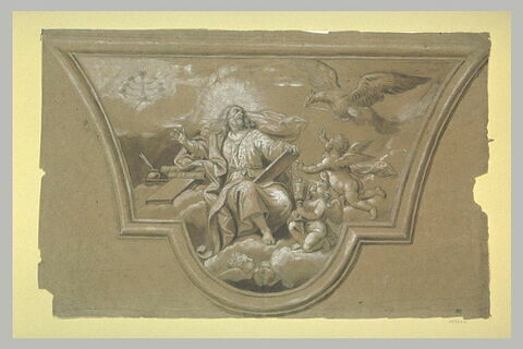 Saint Jean assis tenant un écritoire, regardant l'aigle qui tient une plume, image 1/1