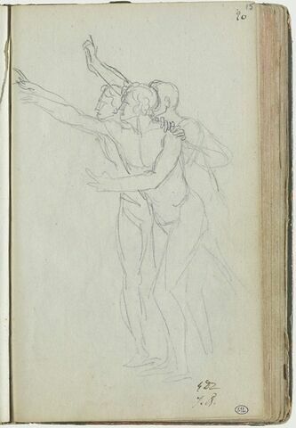 Trois hommes nus, avançant, bras droit en avant, image 1/1