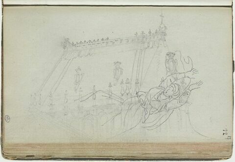 Figure de femme, bras levés, et le toit de la chapelle royale de Versailles