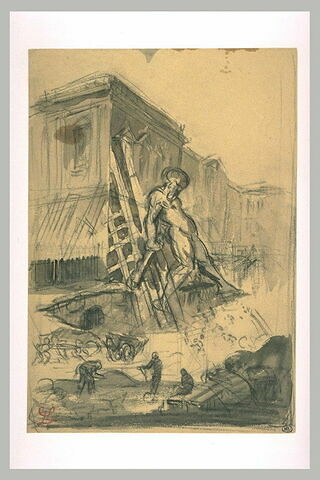 Hercule soutenant une partie du Louvre, lors de travaux rue de Rivoli, image 1/1