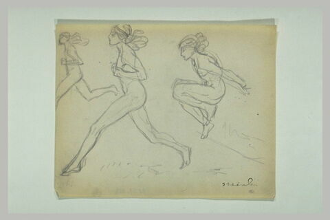 Trois jeunes femmes nues sautant puis courant, image 1/1