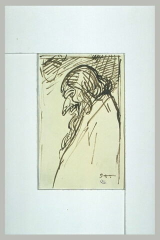 Croquis caricatural d'un vieillard, en buste avec une longue barbe, image 1/1
