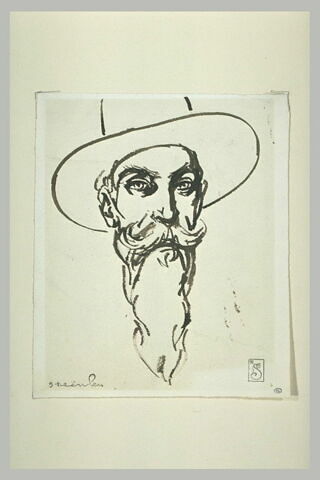Tête avec une longue barbe, des moustaches, et un chapeau : Zo d'Axa