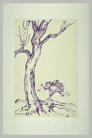 Paysage avec deux arbres, et un personnage marchant, image 1/1