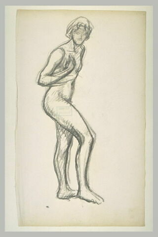 Etude de femme nue, debout, la main droite couvrant le sein droit, image 1/1