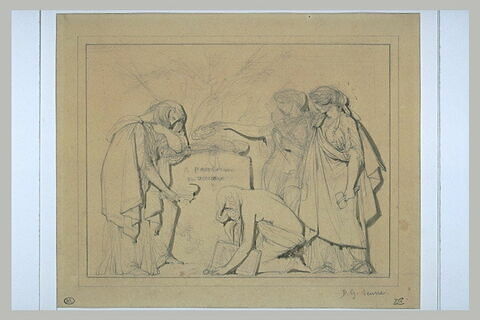 Projet de bas-relief funéraire avec quatre figures féminines, image 1/1