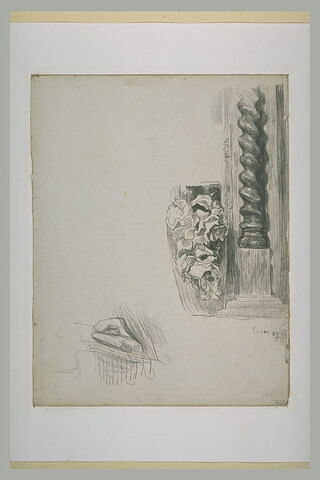 Etude de vase décoré de roses, de colonne torse, et de main, image 2/2