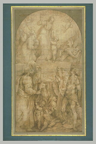 Vierge à l'enfant terrassant le démon en présence de plusieurs saints, image 3/3