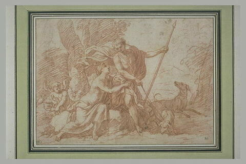 Vénus voulant détourner Adonis de la chasse : il tient une lance et un chien, image 1/1