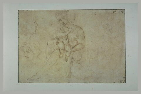 Deux Vierge à l'Enfant, l'une avec le petit saint Jean, deux têtes de femmes, image 1/1