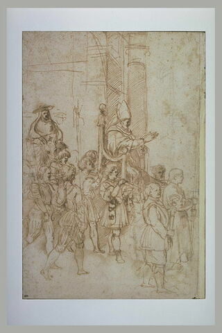 Le Pape Sylvestre Ier porté sur la Sedia Gestatoria, suivi d'un cardinal à dos de mulet, image 2/2