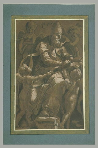 Saint Grégoire premier, en habit pontifical, assis, écrivant, image 1/1