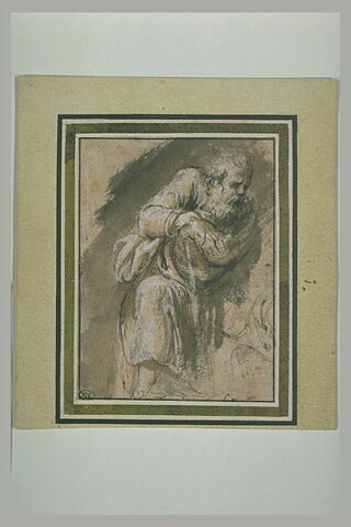 Vieil homme barbu, drapé, appuyé sur un bâton : saint Joseph ?, image 1/1