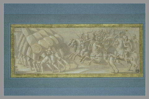 Assaut d'une forteresse par des fantassins romains et groupe de cavaliers, image 1/1