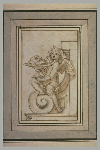 Un ange, assis sur une console tenant une tête coupée, pour un décor, image 1/1