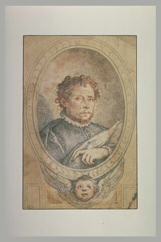 Portrait de Taddeo Zuccaro entouré d'une bordure ovale avec tête de chérubin, image 1/1