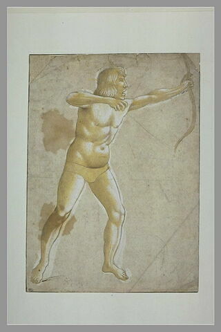 Un homme debout, de profil vers la droite, tirant à l'arc, image 1/1