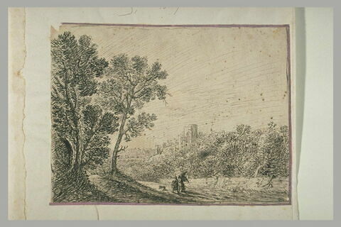 Paysage avec Tobie et l'Ange et un chien sur un chemin bordé d'arbres, image 1/1