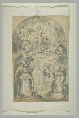Le Christ, entouré de saints et d'anges, apparaissant à des saints, image 1/1